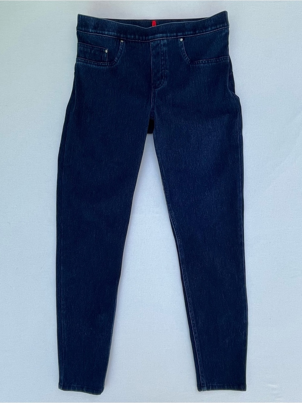 Spanx Woman Stretch Jean-ish Ankle Blue Dark Wash Denim Pull On Leggings Pants L